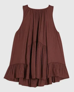 Brown Satin Sleeveless Top