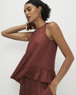 Brown Satin Sleeveless Top
