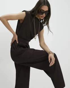 Brown Satin Wide Leg Cargo Trousers