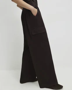 Brown Satin Wide Leg Cargo Trousers