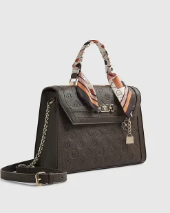 Brown Scarf Embossed Charm Tote Bag