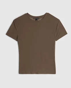 Brown Semi Sheer Short Sleeve Top