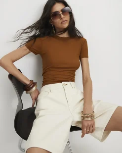 Brown Semi Sheer Short Sleeve Top