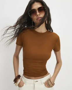 Brown Semi Sheer Short Sleeve Top