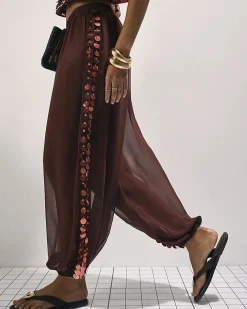 Brown Sequin Side Panel Hareem Trousers