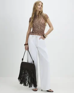 Brown Short Sleeve Animal Print Top