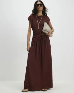 Brown Short Sleeve Asymmetric Hem Top
