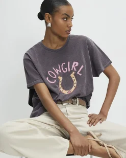Brown Short Sleeve Cowgirl Horseshoe T-Shirt