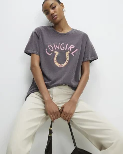 Brown Short Sleeve Cowgirl Horseshoe T-Shirt