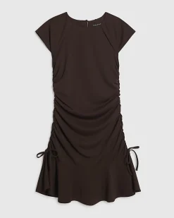 Brown Short Sleeve Ruched Mini Dress