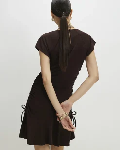 Brown Short Sleeve Ruched Mini Dress