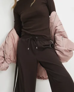 Brown Side Stripe Drawstring Joggers