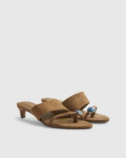 Brown Skinny Heel Toe Gem Sandals