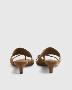 Brown Skinny Heel Toe Gem Sandals