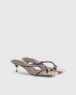 Brown Skinny Strap Toe Thong Heels