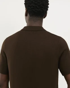 Brown Slim Fit Essential Knit Zip Polo Shirt