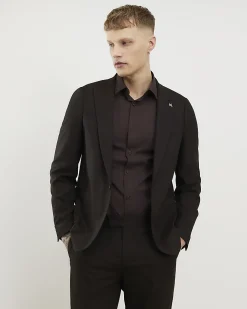 Brown Slim Fit Herringbone Suit Jacket