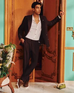 Brown Slim Fit Linen Blend Suit Trousers