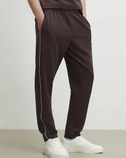 Brown Slim Fit Piped Textured Joggers
