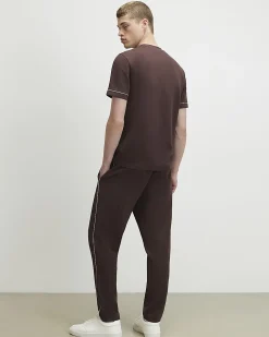 Brown Slim Fit Piped Textured Joggers