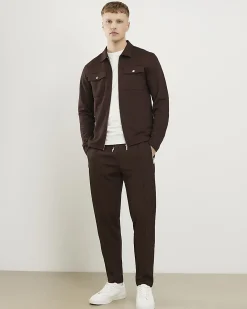 Brown Slim Fit Pique Pintuck Joggers