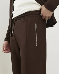 Brown Slim Fit Pique Pintuck Joggers