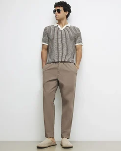Brown Slim Fit Stretch Textured Joggers