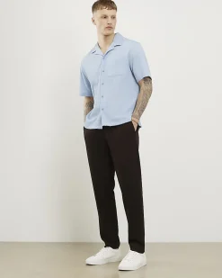Brown Slim Fit Stretch Textured Trousers