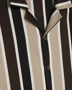 Brown Slim Fit Stripe Textured Shirt
