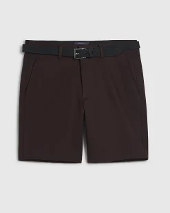 Brown Slim Stretch Chino Short with Belt