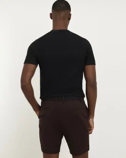 Brown Slim Stretch Chino Short with Belt
