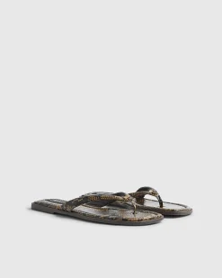 Brown Snake Print Toe Thong Flat Sandal