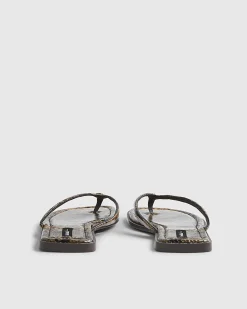Brown Snake Print Toe Thong Flat Sandal