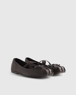 Brown Square Toe Flat Ballet Pumps