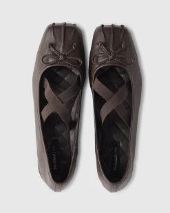 Brown Square Toe Flat Ballet Pumps