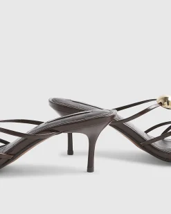 Brown Strappy Heeled Mule Sandals
