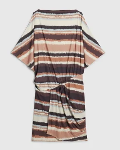 Brown Stripe Cold Shoulder Mini Dress