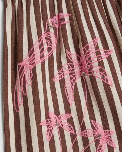 Brown Stripe Embroidered Toucan Shorts