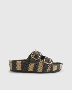 Brown Stripe Raffia Footbed Sandals