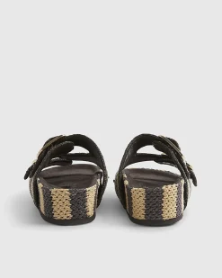 Brown Stripe Raffia Footbed Sandals