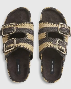 Brown Stripe Raffia Footbed Sandals