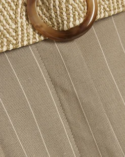 Brown Stripe Structured Belted Shorts