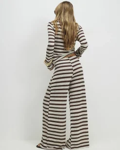 Brown Stripe Textured Trousers
