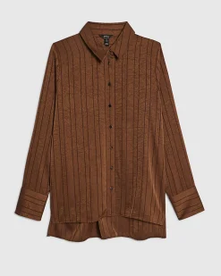 Brown Striped Satin Long Sleeve Shirt