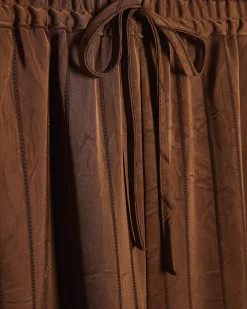 Brown Striped Satin Wide Leg Trousers