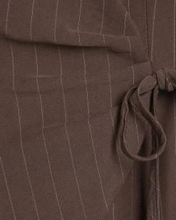 Brown Striped Soft Tie Front Top