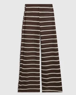 Brown Striped Textured Wide Leg Trousers