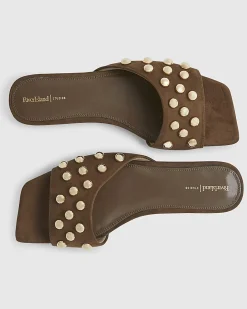 Brown Stud Flat Sandals