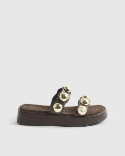 Brown Studded Flatform Sandals