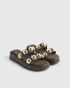 Brown Studded Flatform Sandals